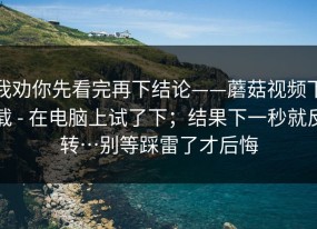 我劝你先看完再下结论——蘑菇视频下载 - 在电脑上试了下；结果下一秒就反转…别等踩雷了才后悔