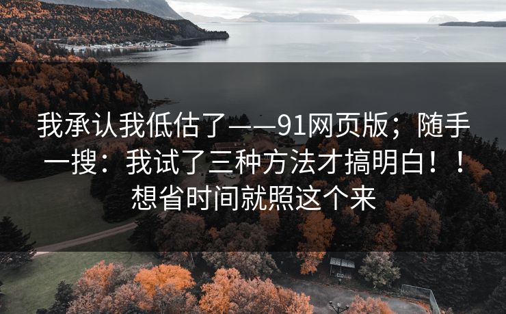 我承认我低估了——91网页版；随手一搜：我试了三种方法才搞明白！！想省时间就照这个来
